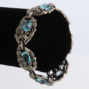 Antique Silver and Blue Crystal Bracelet
